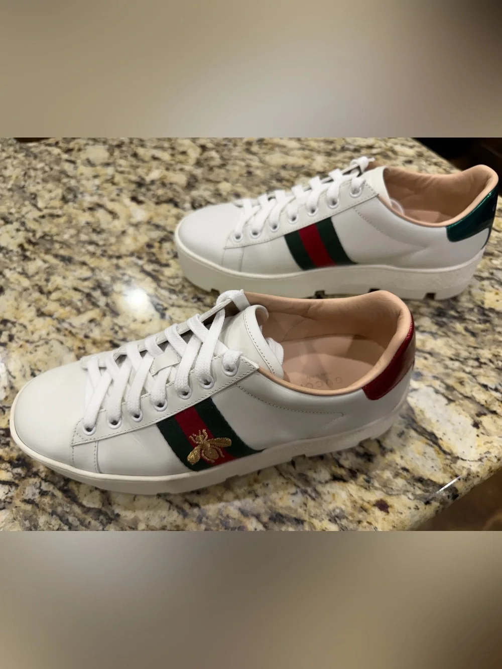 Gucci Ace embroidered leather platform sneakers White